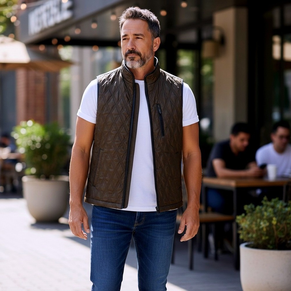 Rainforest Mens Size Large (44") Quilted Vest Brown Thermore Insulated Full Zip